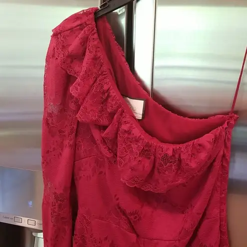 Alexis ππ Ilana Lace Long Sleeve Dress ~ Dark Red XS One Shoulder Sheath Dress