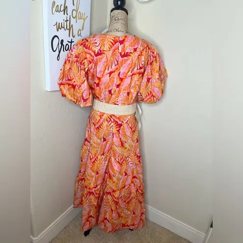 Gibson Latimer Gibson & Latimer Tropical Pink & Orange Puff Sleeve Maxi Dress Size XL - Image 11
