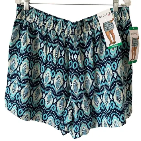 NEW WILDFOX Argyle Tribal Print Flowy Bohemian Shorts Size XL Teal Blue