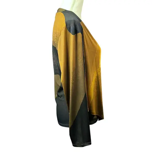 Clara Sun Woo Top Crossover Faux Wrap Size Large Navy Mustard Long Sleeve Travel Gold