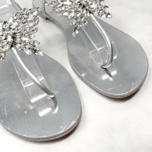 Giuseppe Zanotti Butterfly Swarovski Crystal Chrome Flat Sandals Glam Silver 36