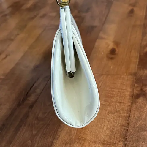 Vintage white patent leather handbag clutch with gold hardware