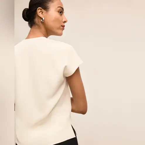 MM.LaFleur Antonia Draped Front Short Sleeve Top Eco Soft Weave Ivory Sz Small