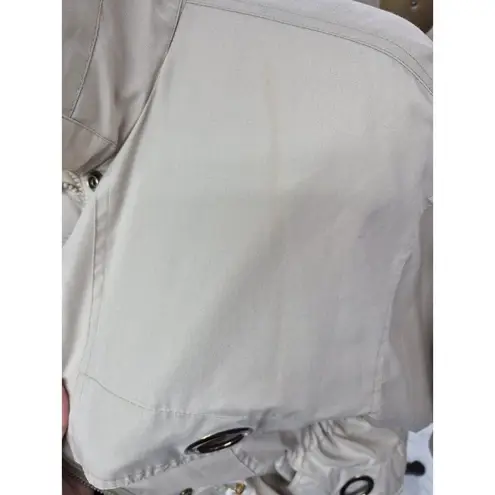 London Fog Towne Fully Lined Khaki Trench Coat Women Sz M Unique Metal Trim