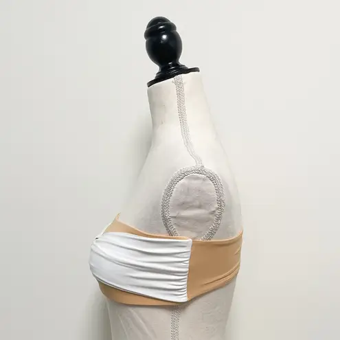 Koru Swimwear Tan Nude White Bandeau Bikini Top NWT Medium No Padding Swirl Bow