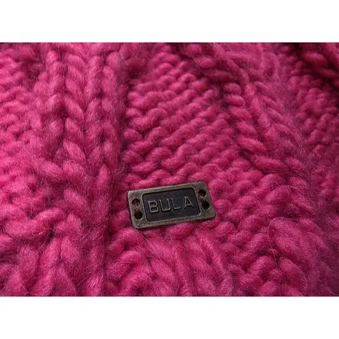 Bula Cable Chunky Knit Beanie Cap Hat OSFM Pom Ski Outdoor Winter Wonderland EUC Pink - Image 3