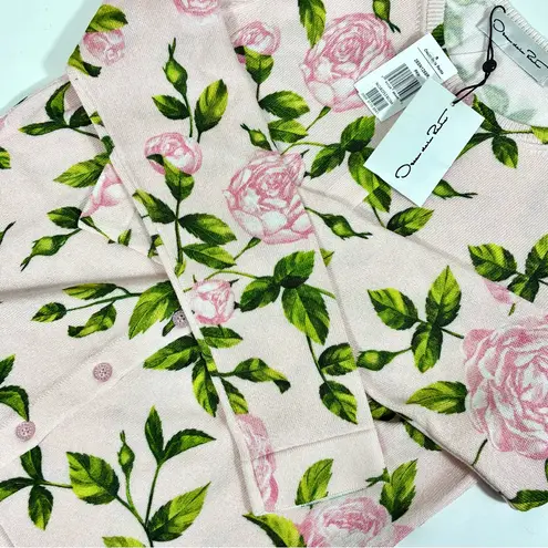 Oscar de la Renta English Rose Print Cardigan Pink Blush Small NWT Floral