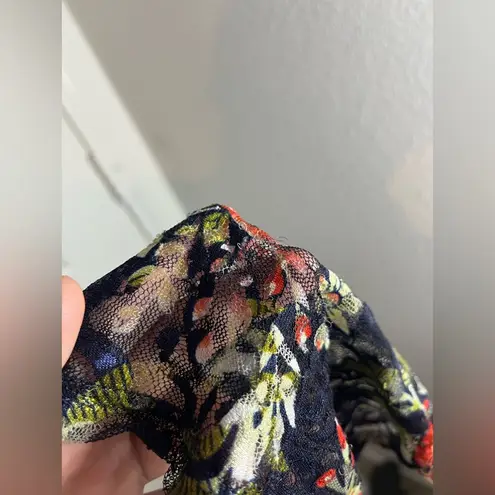 Pinky Navy Blue Lace Floral Print Stretchy Flare WaterfallCardigan Size One Size