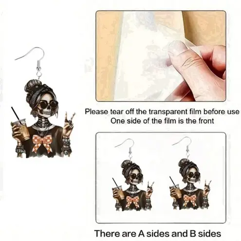 ☠️☠️☠️BOGOHO ☠️☠️☠️Chic Skeleton Earrings with Gold and Black Accents Orange