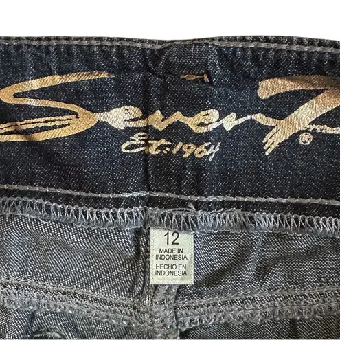 Seven7 Wide Leg Capri Cropped High Rise Square Pocket Blue Denim Jeans. Size 12