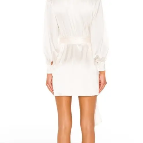 Retrofete Long Sleeve Ivory White Mini Dress Waist Tie Satin Silk Sz Small