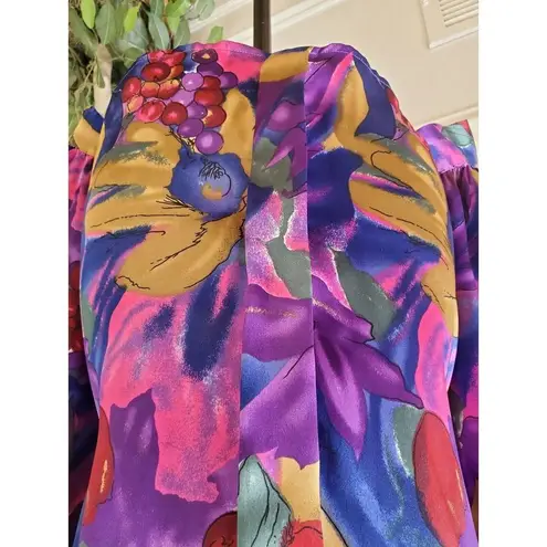 Westbound  Womens Purple Floral Polyester Button Front Long Sleeve Top Blouse 18