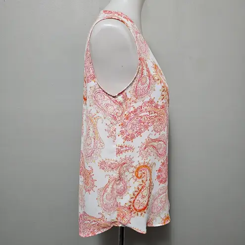 Rose + Olive White & Pink Paisley Print Sleeveless Blouse Size Small