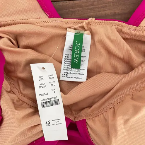 J.Crew RFU BP222 One Piece Swimsuit Deep V Ruffle One Shoulder Hot Pink Size 4