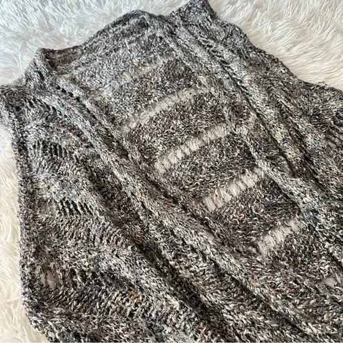 Chunky Knit Open Front Sweater Vest Cardigan – Neutral Gray Multi Black Size M