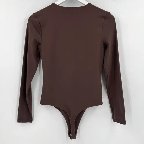 Nuuds Coffee Brown Long Sleeve Crew Neck Thong Style Bodysuit Women’s Size Small