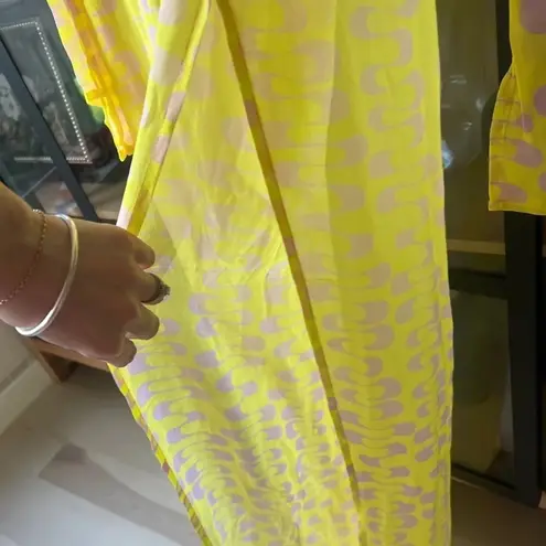 CIN CIN maxi dress swimsuit coverup long sleeve funky groovy print o ring gold Yellow Size XL