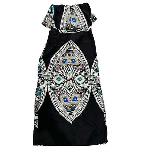 Mossimo Strapless XS Strapless Black Patterned Maxi Dress Y2K