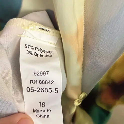 Eloquii 🆕 Satin Yellow and Green Sheath Dress with Bishop Sleeves 16🆕