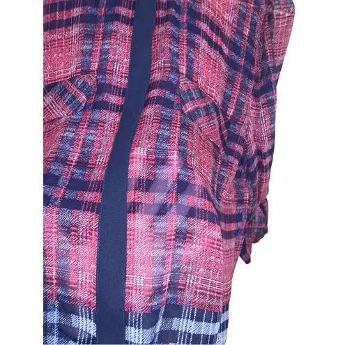 BCBGMAXAZRIA  chiffon plaid tunic length button down top