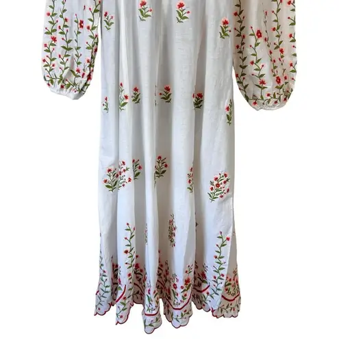 The Pearl Pagoda Poppy Embroidered Floral Midi Dress White Size undefined