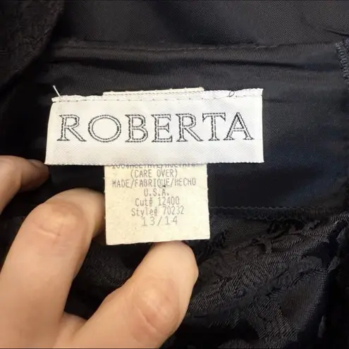 Vintage Roberta little Black Brocade Dress & Jacket Set Size 13/14 Made in USA