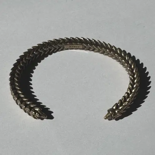 J. CREW Bracelet Set of 2 Gold Tone Bangle Square Wood Bead Bronze Leaf Cuff