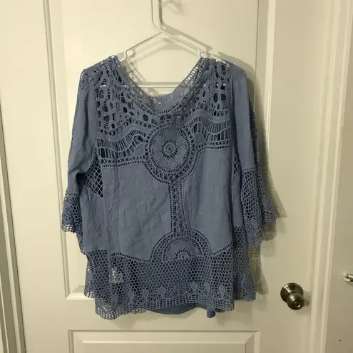 Adiva Light Blue Crochet Women's Blouse Size 1X