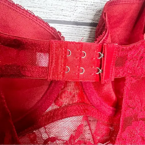 Jesebel Sheer Red Floral Lace Bustier Bra Top Chemise Slip Lingerie Size Large