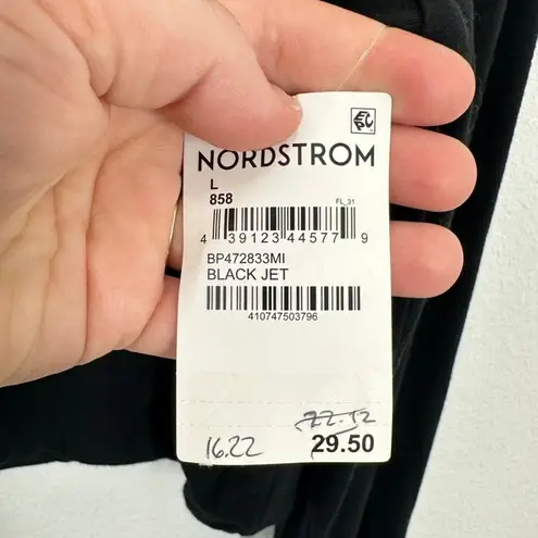 BP Nordstrom Black Long Sleeve Cropped Top Bubble Hem Scoop Neck Women's Size L Size L