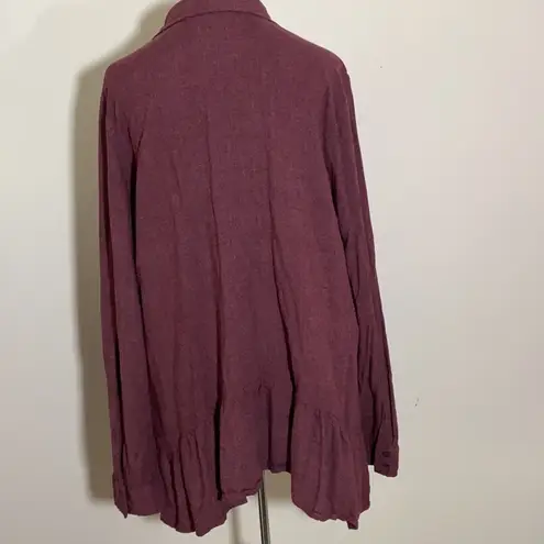 Westbound Point Collar Peplum Tunic Button Down Purple Red Long Sleeve Large Red