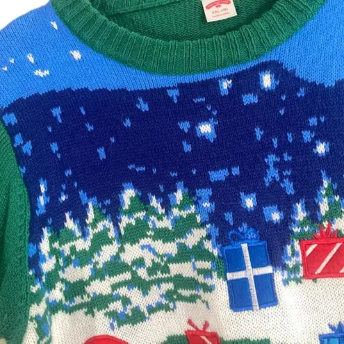 Holiday Time  Green Multicolor Christmas Santa Ugly Knit Sweater Women Sz XXL