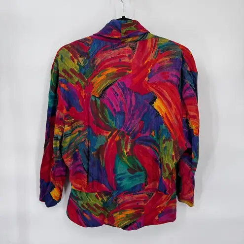 MA Studio Wrap Top Womens L/XL Multicolor Abstract Print Vintage 90s Art to Wear Red Size L