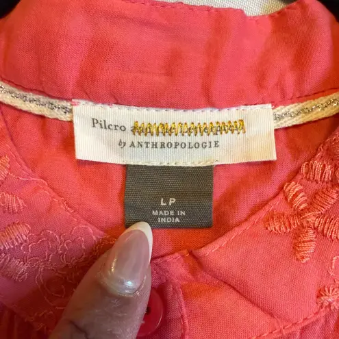 Anthropologie NWT Pilcro Embroidered Button Down Blouse Coral Petite LP Career # Pink Size undefined