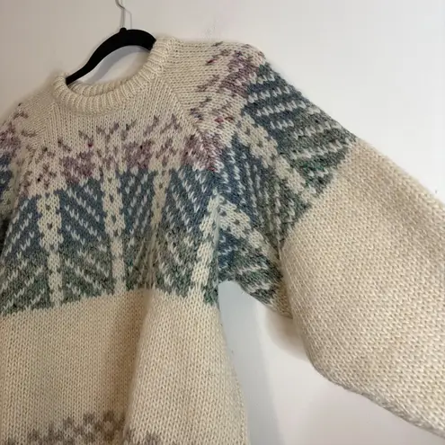 Kelleher Irish Hand Knit Wool Sweater Cream Nordic Fair Isle Pattern Women Blue Size undefined