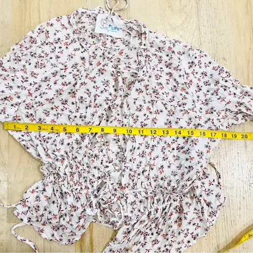 Blue Life Planet Blue Ruffle Tie Front Crop Top