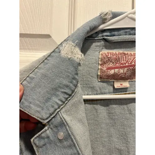 Trademark Brooklyn Cloth Distressed Denim Jacket Light Wash Blue Womens Medium