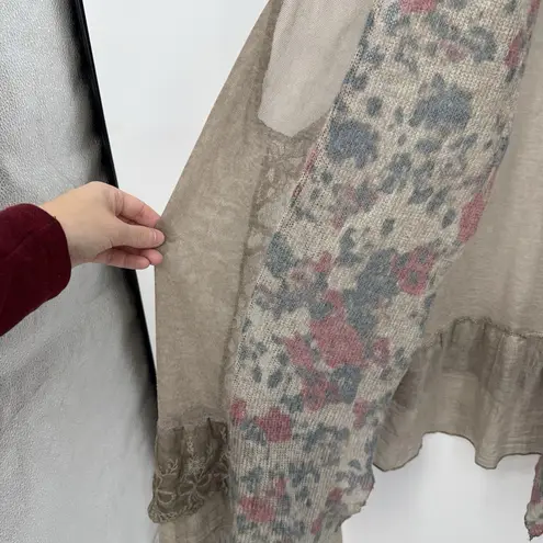 Fantazia Multicolor Sleeveless Boho Lace Vest Asymmetrical Size XL Long Tan