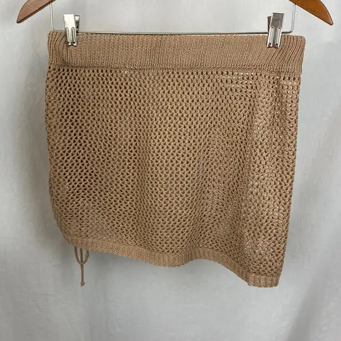 AIMAGE Tan Knit Ruched Semi Sheer Mini Skirt M 2BJ123 Brown Size M