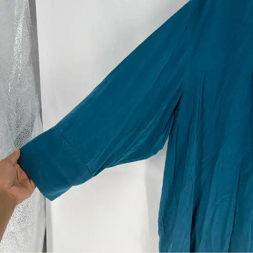 Tianello TENCEL Plus Sized Aida Blouse Button Front Garment Dyed Teal Size 2X Blue