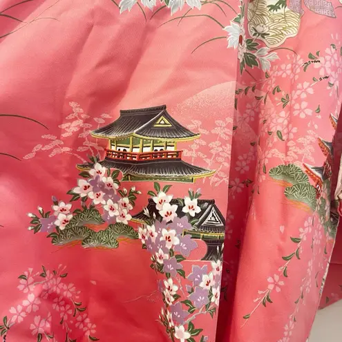 Japanese Kimono Robe Women’s Size 4.5 Pink Smoking Jacket Cherry Blossoms
