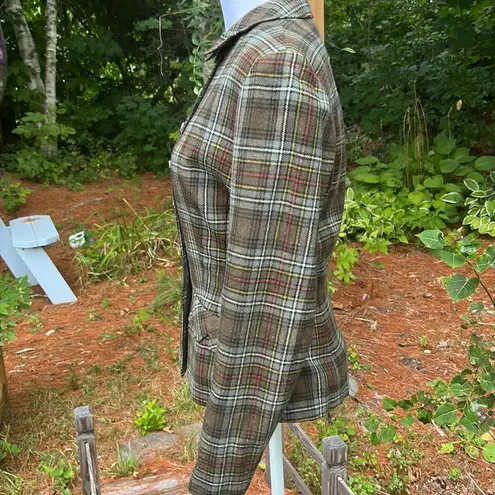 40s or 50s Vintage Wool Plaid Blazer Peter Pan Collar Size Small Gray