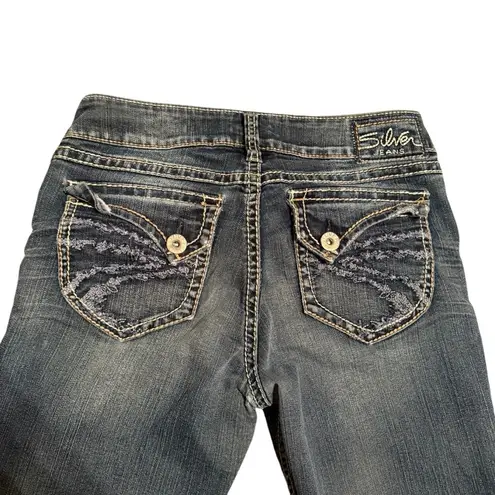 Silver Jeans Y2K Silver Size 28x31 Suki Surplus Bootcut Jeans Distressed Flap Pockets Western