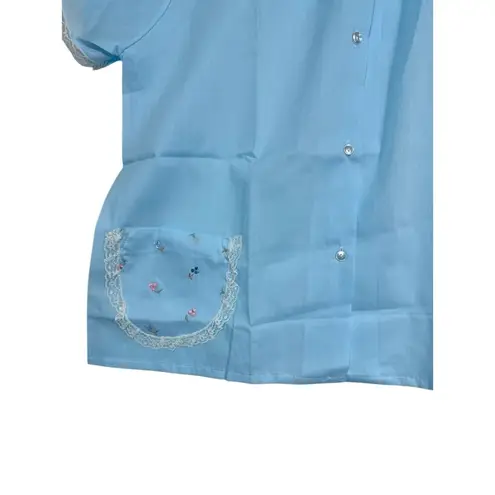 Vintage Katz Pajama Set Blue Floral Embroidered Lace Short Sleeve Pants 38 NOS Size undefined