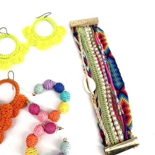Hipanema Colorful‎ Pride Handmade Macrame Crochet Earrings Bracelets Lot Group Pink