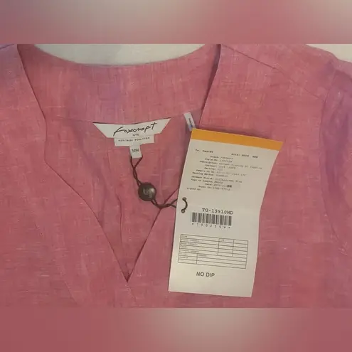 Foxcroft Women's Plus Size 14 Pink Linen Shirt Dress 3/4 Sleeve V-Neck