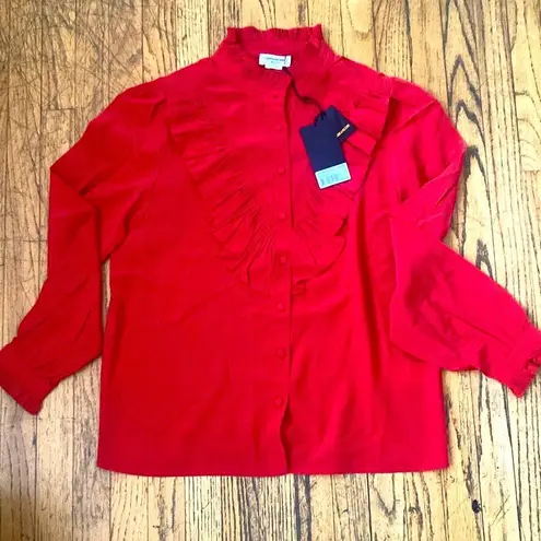 Zadig & Voltaire $398 NWT Rouge Red Silk Blouse Button Shirt Size XS
