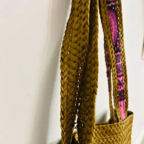 Straw Fabric Purple Pink Multicolor Paisley Casual Fun Large Tote Exotic Bag