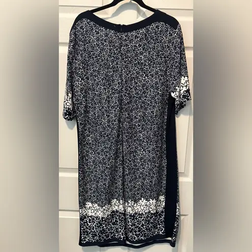Elegant Navy and White Patterned Long Sleeve Dress Blue Size undefined