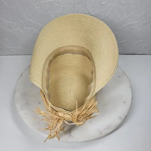 Scala Sun Visor Hat 12" Brim Tan Woven Straw Beach Cap Shade Summer Pool Lake